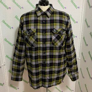 Middle Of Beyond Flannel Button Down Shirt Godzilla Hedorah MOB Plaid Mens XL